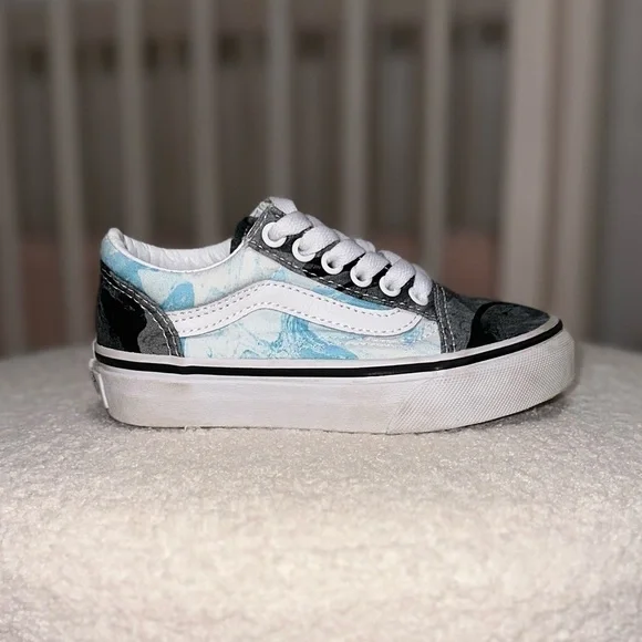Vans Kids Old Skool Sneakers Shoes Colorful Marble Design Canvas + Suede Sz 10.5 - Picture 5 of 12